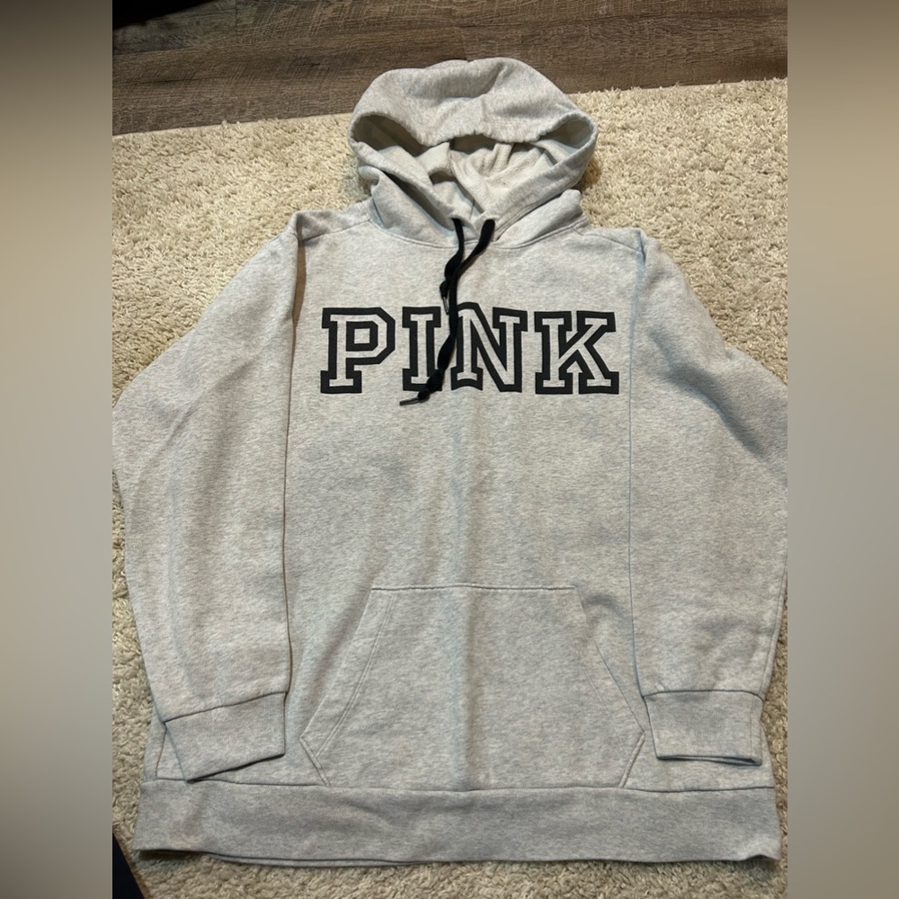 PINK Victoria Secret Light Grey Full Hoodie Size Medium